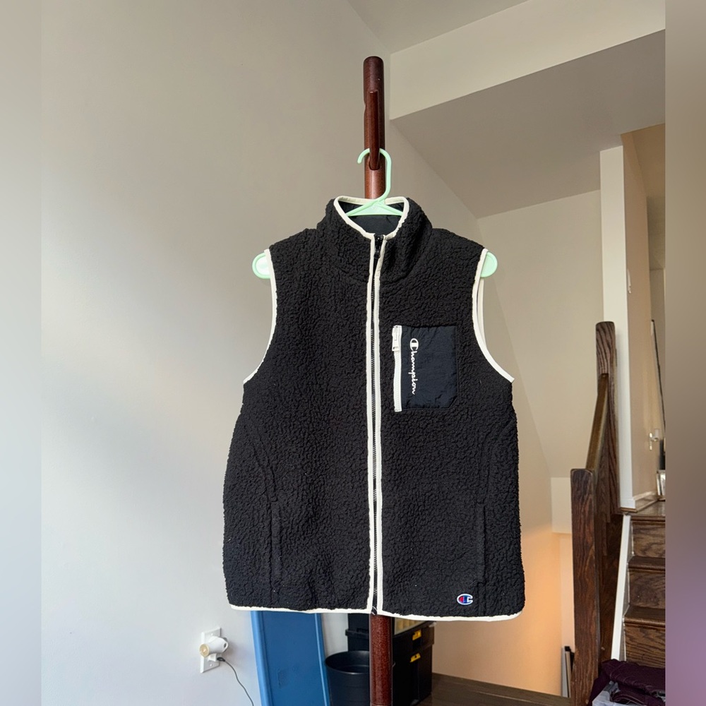 Champion Reversible Black and White Faux Fur Vest